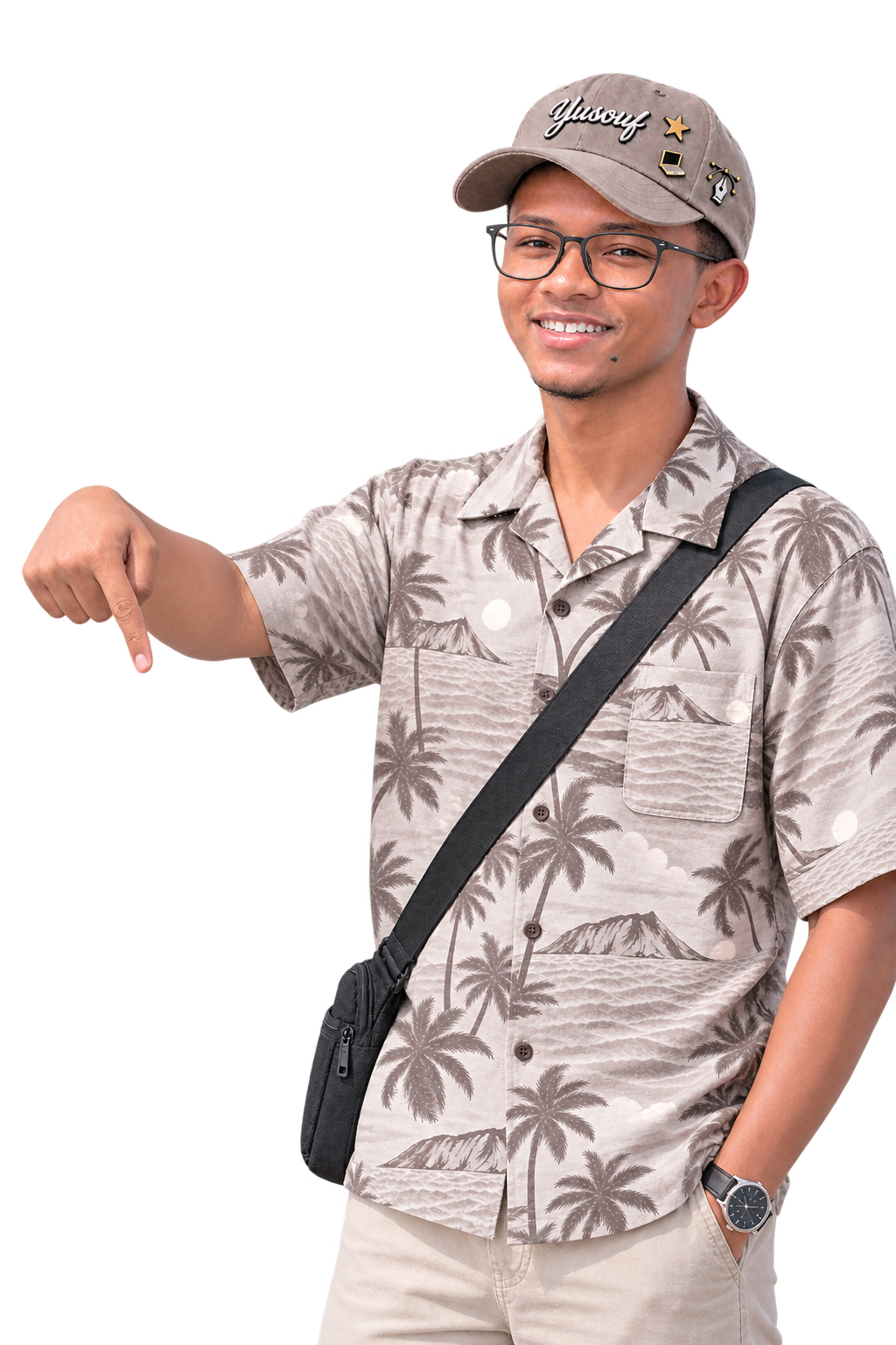 Yusouf pointing at his skills
