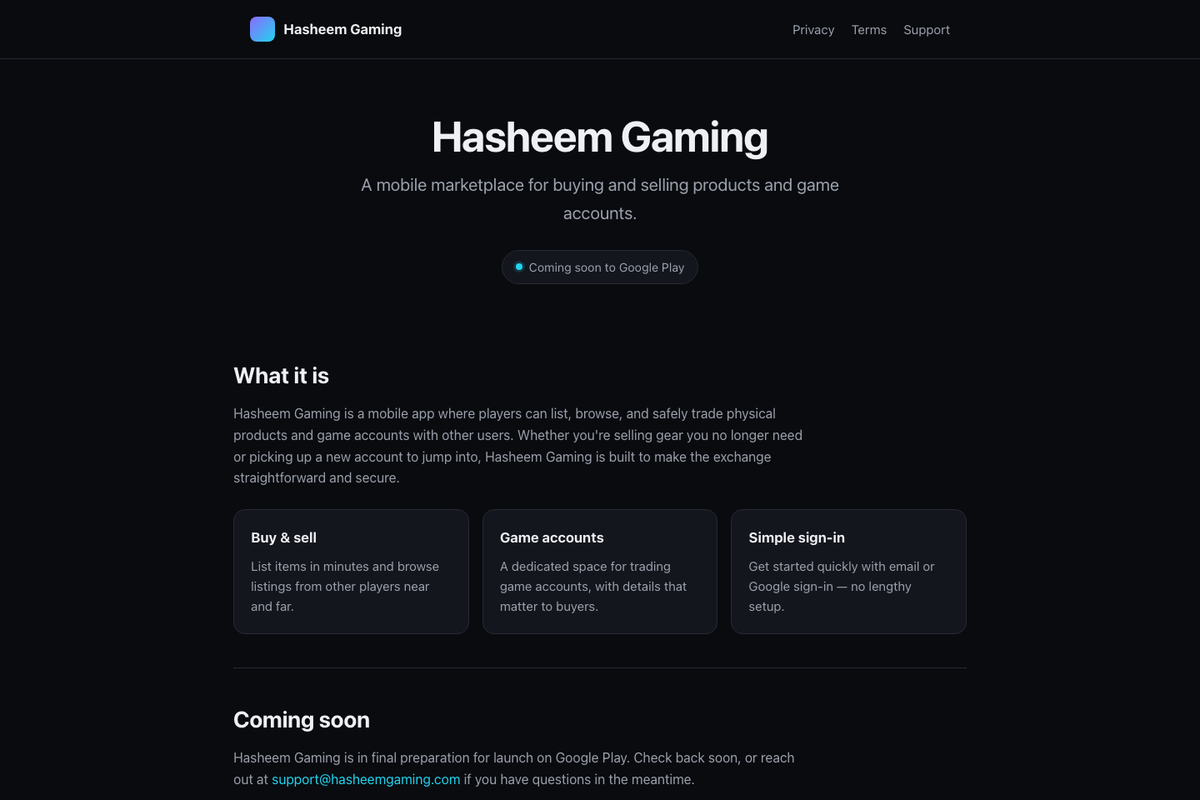 Hasheem Gaming marketing site