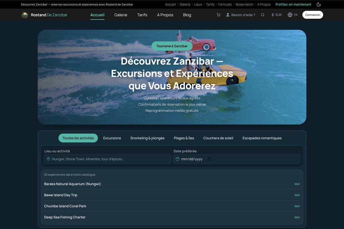 Rostand Zanzibar website home page