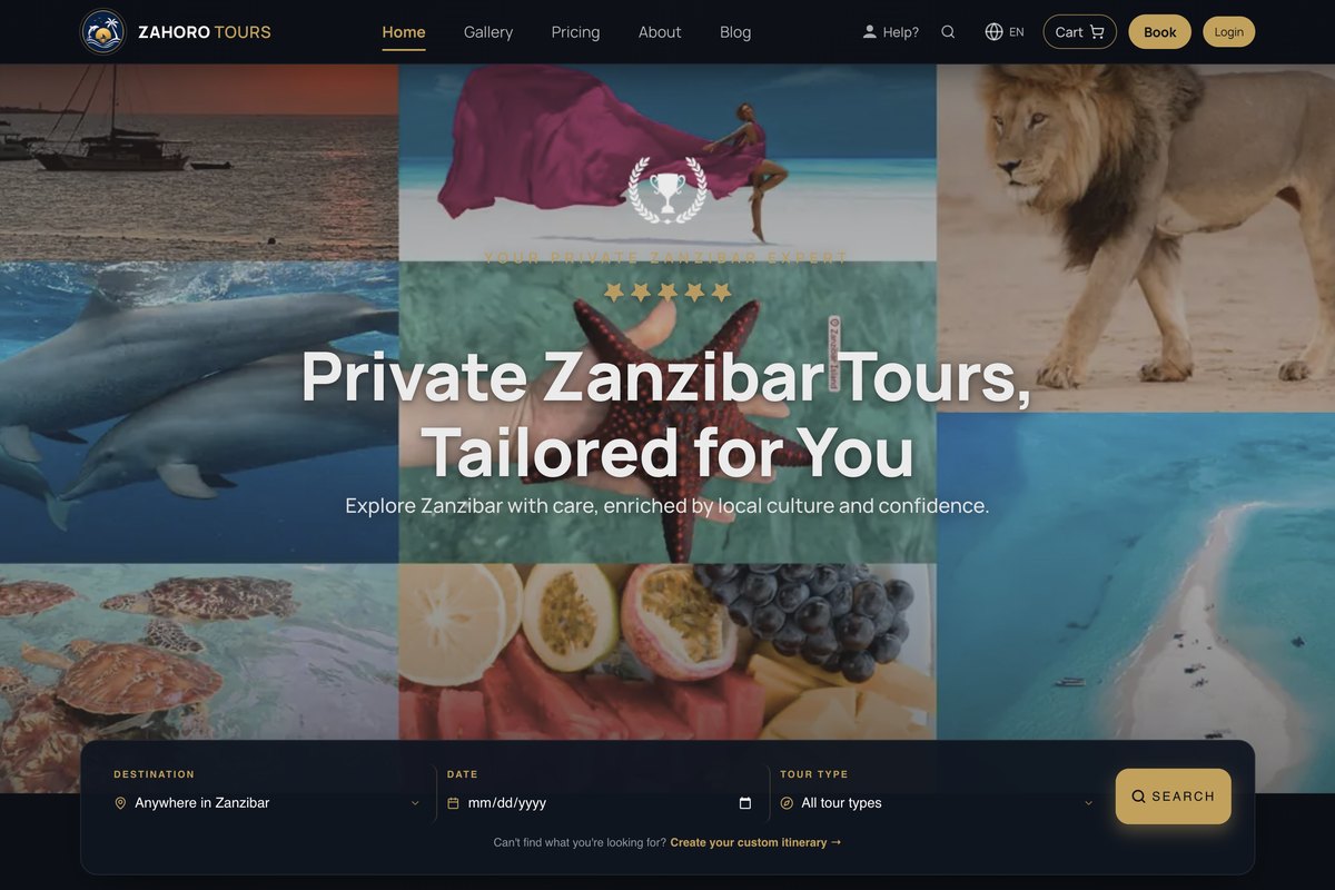 Zahoro Tours website home page
